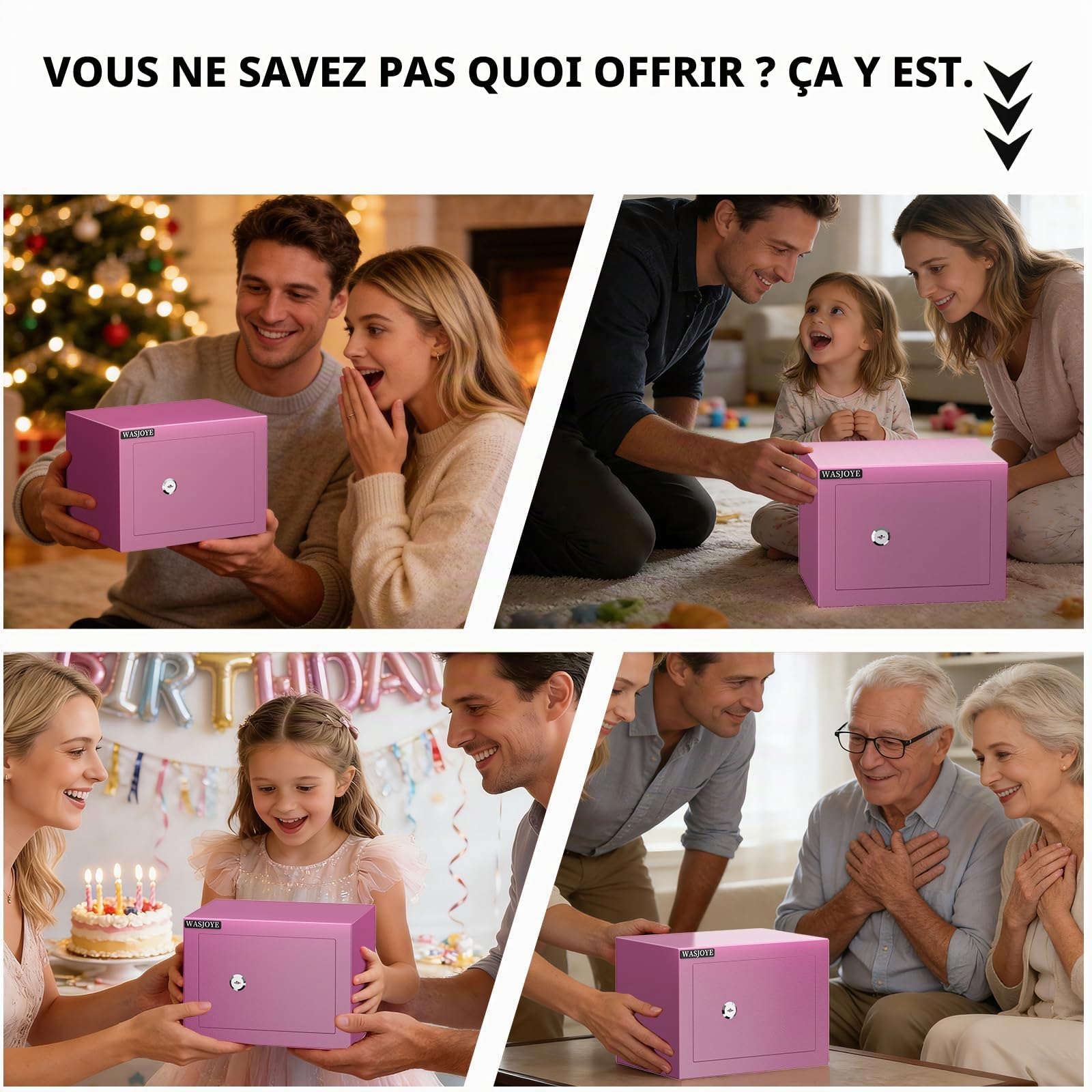 WASJOYE Mini Coffre Fort Domestique,17 * 23 * 17cm Coffre Fort Serrure à clé de Sécurité -Rosa Petit Coffre Fort pour la maison, L'argent, de Documents, de bijoux, de passeports 6.6L