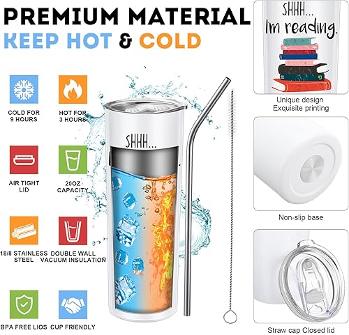 Miniatura 4 de Silkfly Juego de 3 juegos de bolsas de lona con temática de libros, de 20 onzas, de acero inoxidable, con aislamiento, calcetines novedosos para