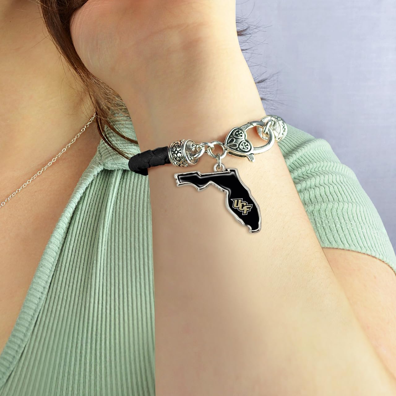 From the Heart UCF Knights State of Mine Black Leather Bracelet Jewelry Gift Licensed Central Florida, Silver