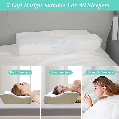 Miniatura 4 de Reidio Almohada cervical de apoyo cervical para dormir almohada de cama con funda de almohada de enfriamiento transpirable, almohada de espuma