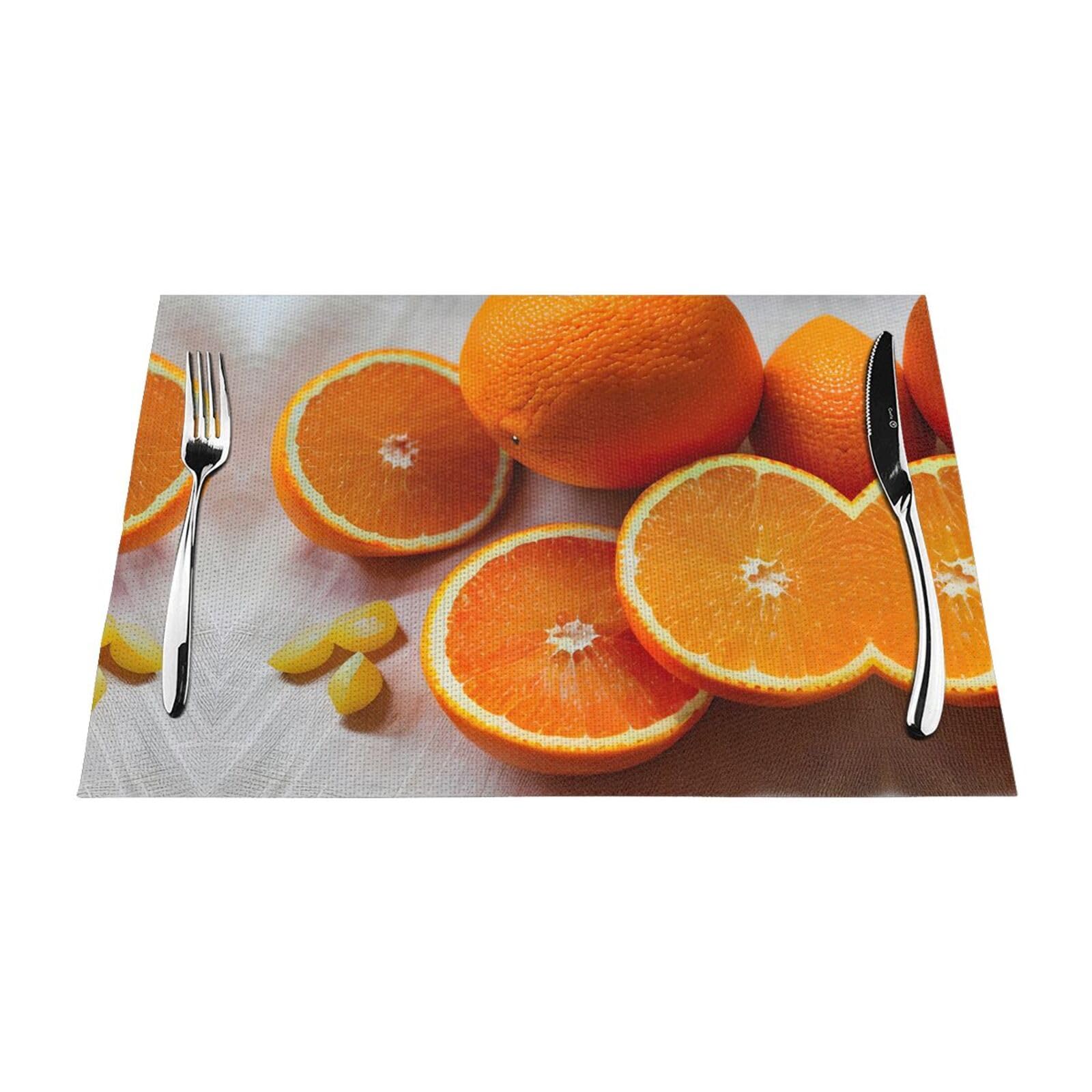 Placemats Set of 6,Table Mats Washable Placemat Decoration, Fresh Orange Fruit Print