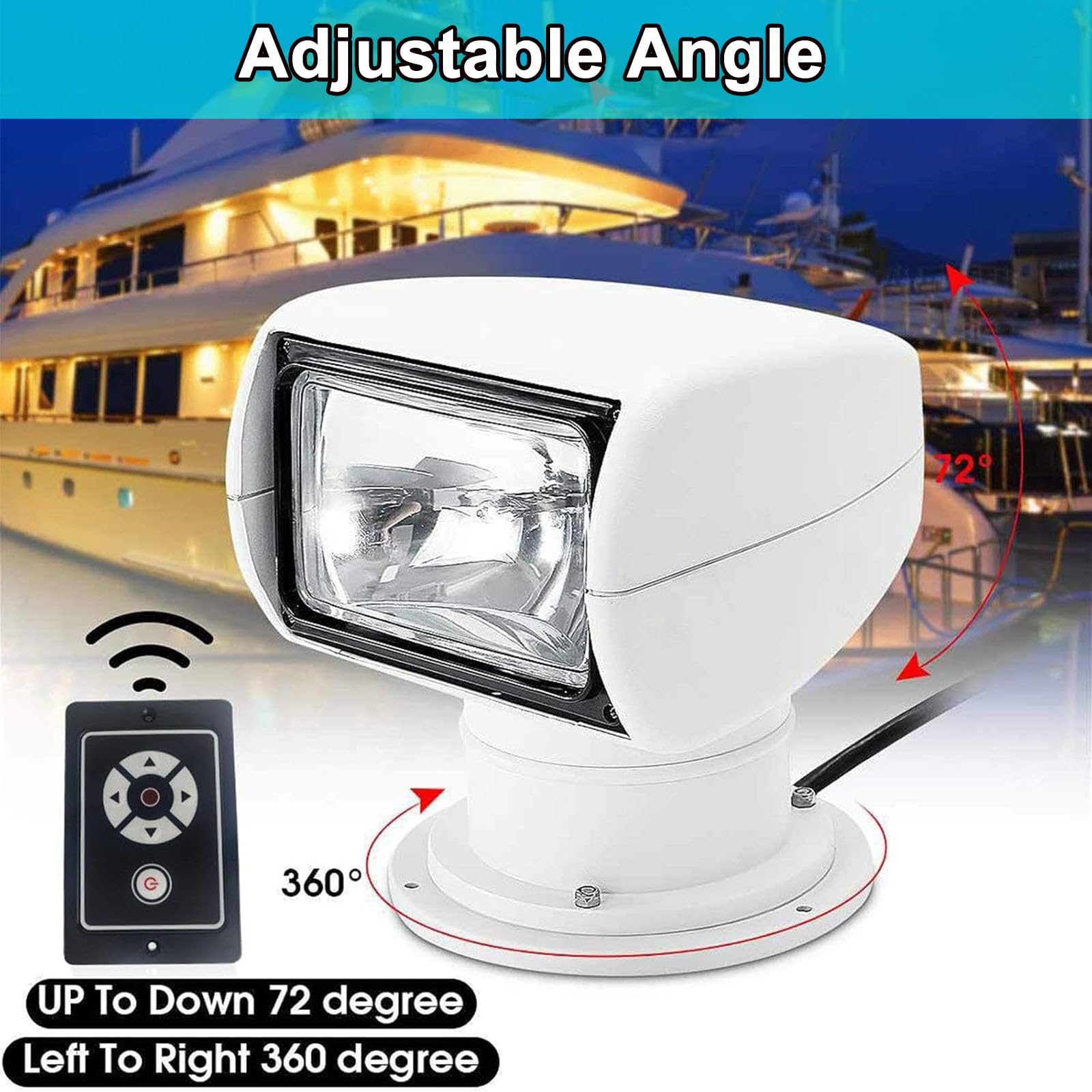 Luce di Ricerca per Barche 12v/24v 100w, Faretto Marino Impermeabile, Luce di Ricerca per Barche con Telecomando, Faretto Alogeno per Barche con Rotazione a 360°, per Barche, Camion 24V