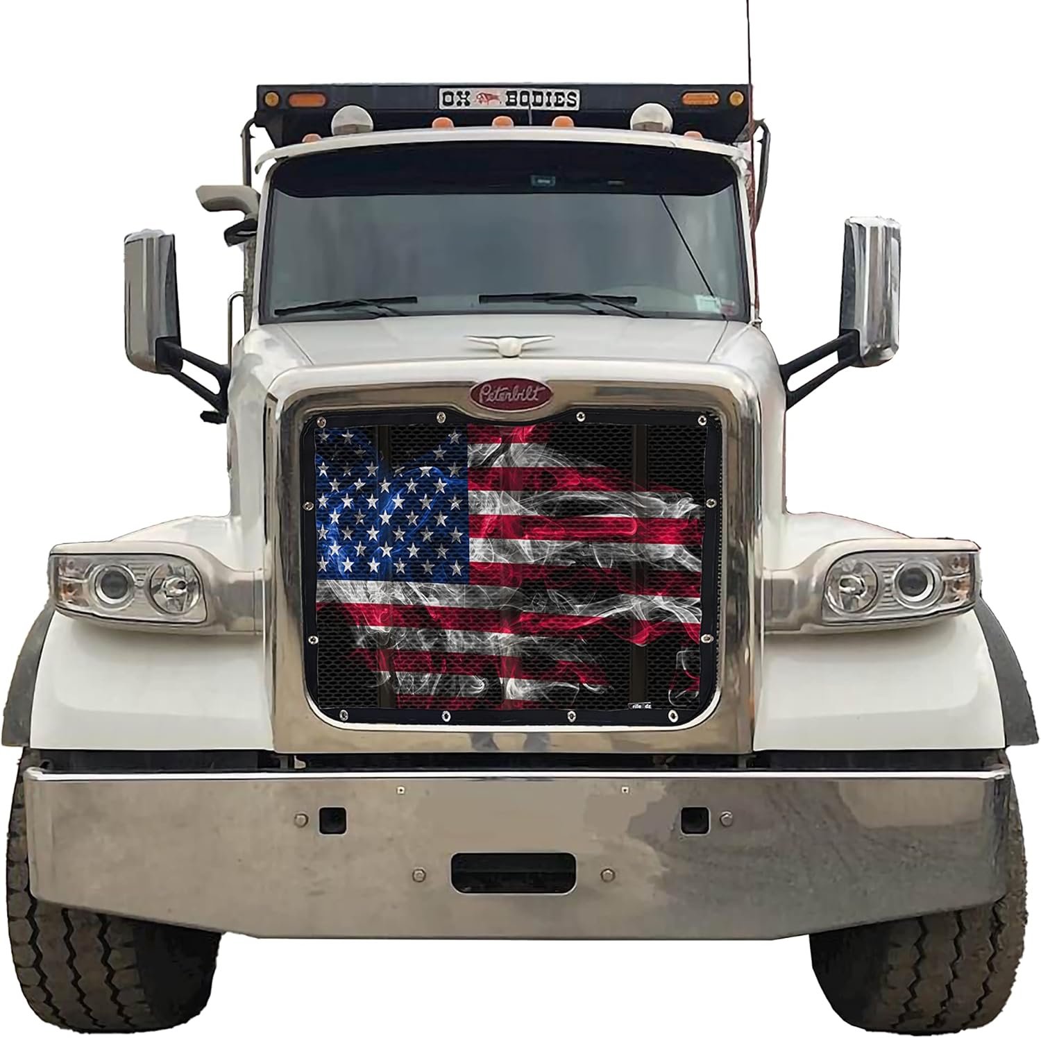 Smokey Flag Mesh Bug Screen for Peterbilt 567 with 12 Factory Installed Turnbuckles On Grille