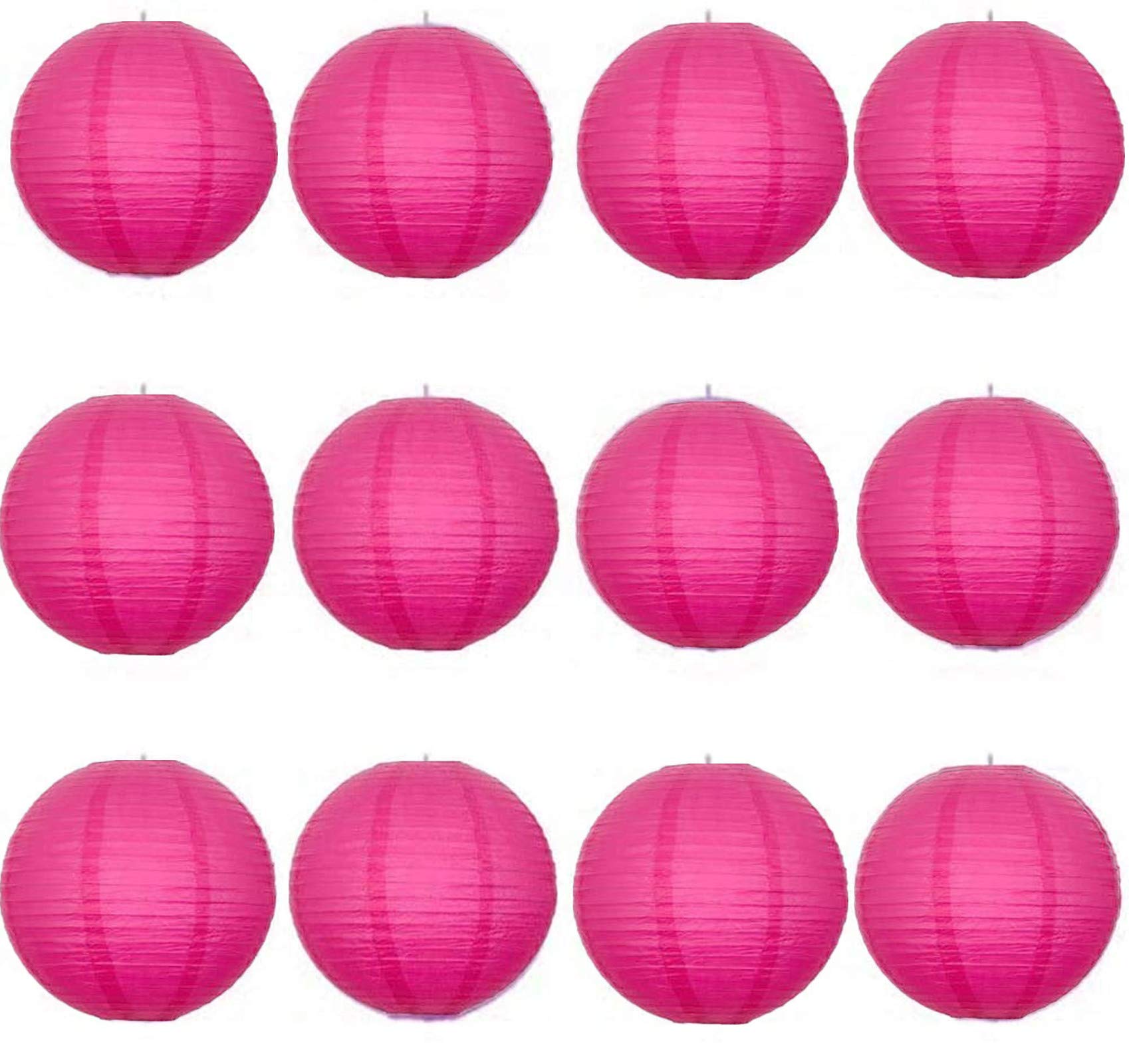 A Liittle Tree -12 PCs Round Paper Lanterns Wedding Party Christmas New Year (Hot Pink, 14")