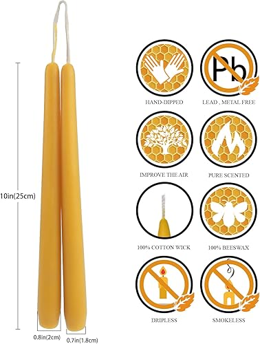 Miniatura 8 de Juego de 6 velas cónicas de cera de abeja natural de 10 pulgadas, color naranja brillante