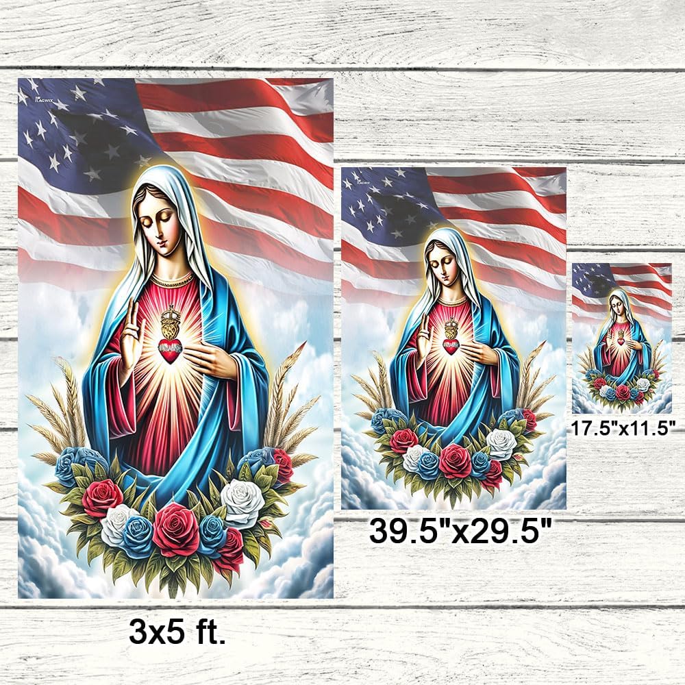American Flag-The Immaculate Heart of Mary American Flag MLN2817F, Garden Flag (11.5" x 17.5")-USA Flags Premium Polyester-Decorative Indoor Outdoor Flag