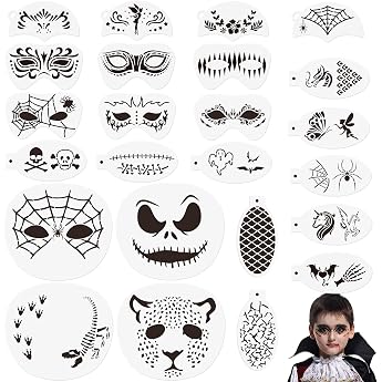 ootsr pack of 24 reusable stencils for children tattoo stencils for face and body creativity tattoo stencil for Halloween make-up parties