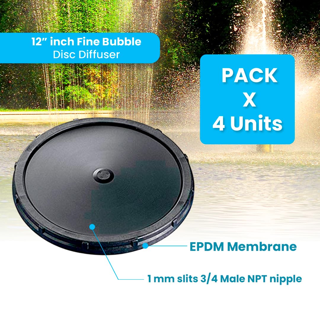 ECO350-E Dyfuzor tarczowy z drobnymi bąbelkami EPDM 30,5 cm, napowietrzacz do stawów, akwarium lub uzdatniania wody, oryginalny napowietrzanie SSI (4 sztuki)