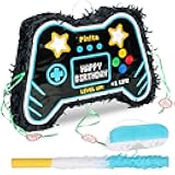 Video Game Piñata, Party Supplies Piñata with Blindfold and Bat Gaming Theme Piñatas for Kids Birthday Party Decorations (Blue)