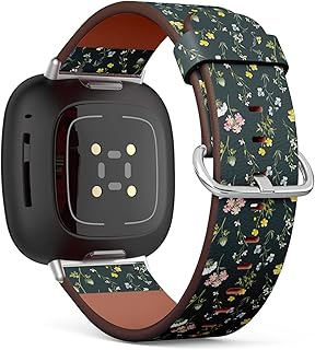 CJBROES Replacement Leather Watch Band, Compatible with Fitbit Versa 3 and Fitbit Sense of Wristband Bracelet Accessory - Gentle Watercolor Floral Wildflowers