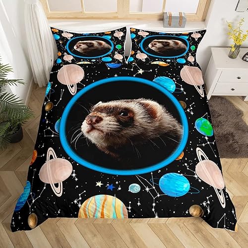 Miniatura 1 de Funda de edredón de conejillo de indias, tamaño Queen, juego de ropa de cama de planeta del universo de hurón para niños y niños, funda de edredón