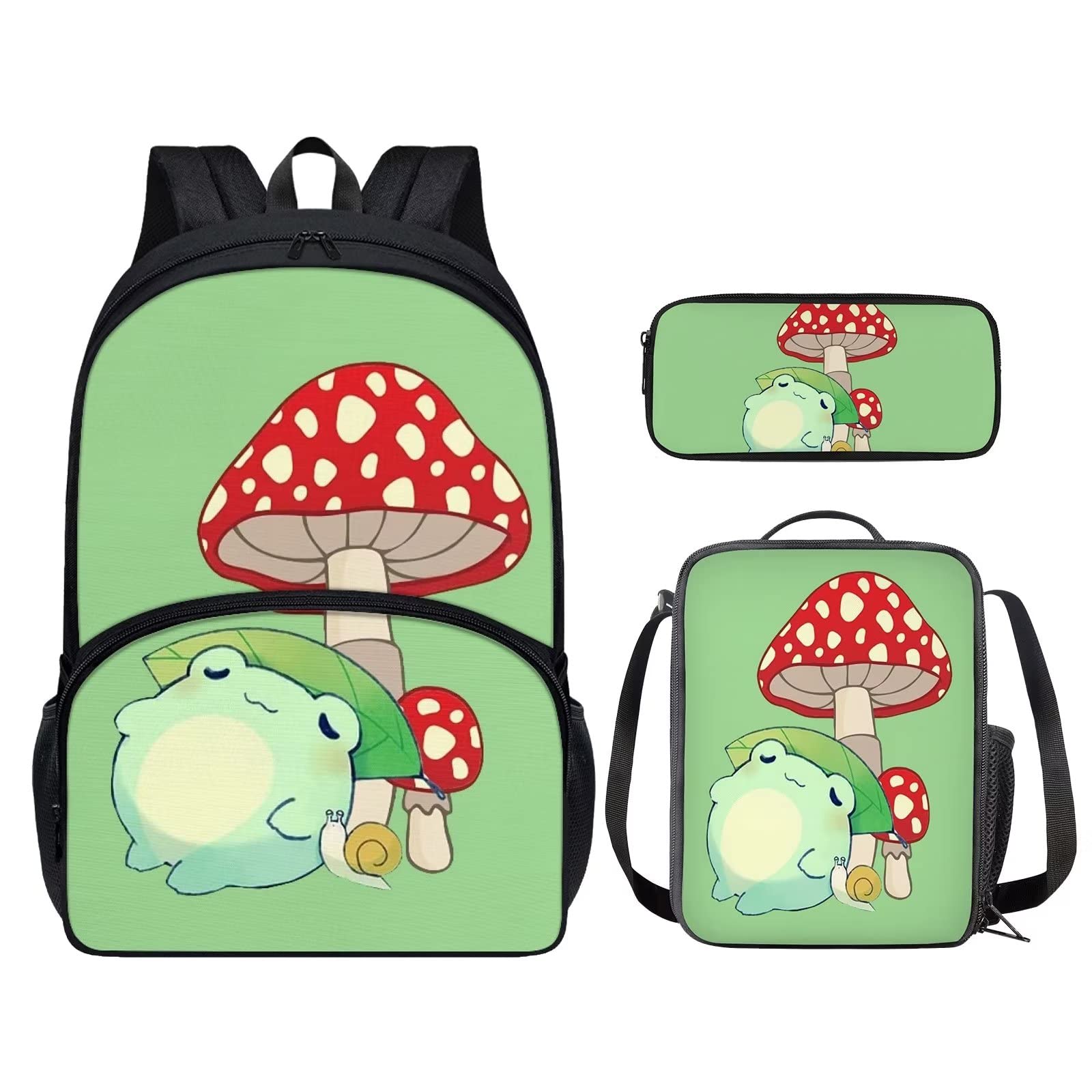 ZPINXIGNKids Bookbags Cute Backpack with Lunch Box for School Boys Girls Middle Elementary, Mushroom Frog 1, Backpack,travel