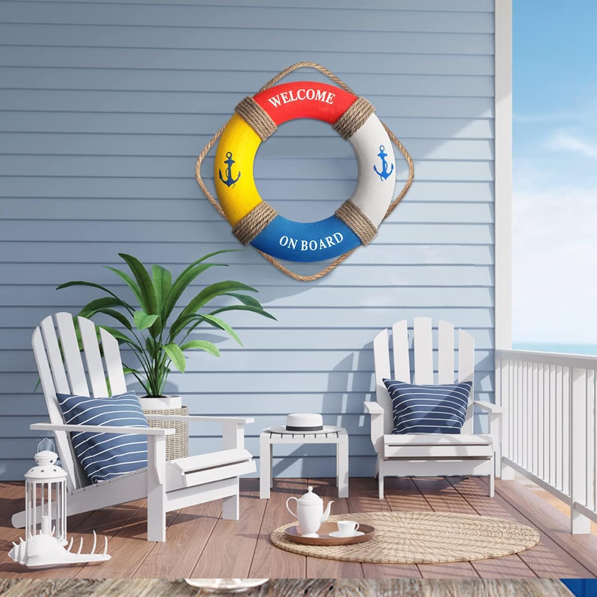 12.2" Nautical Life Ring Decoration Nautical Decorative Life Ring Beach Lifebuoy Decor Life Ring Wall Art for Home Wall Door Hanging Decoration,Red & Blue & White & Yellow