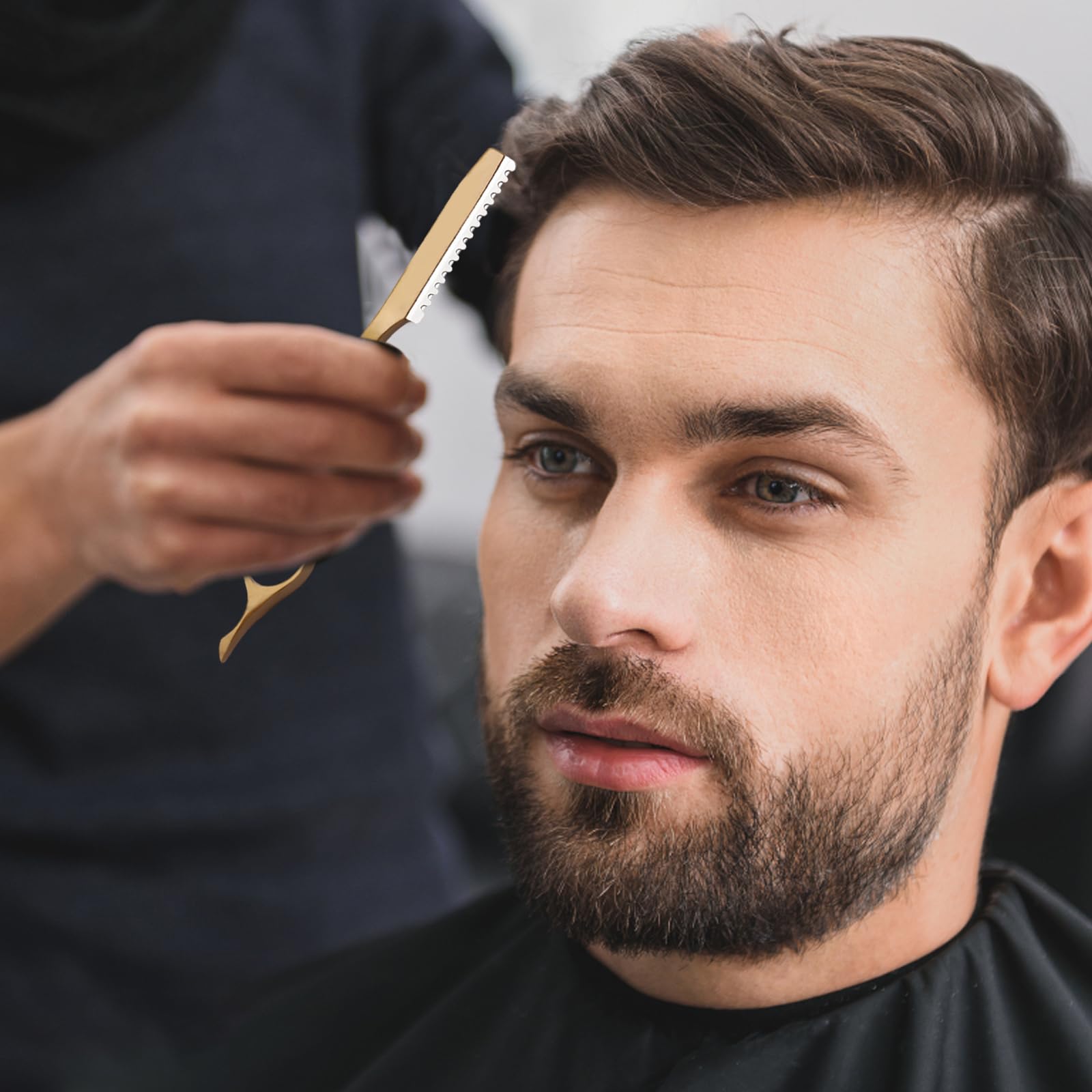 Cuchillo para Adelgazar el Cabello, Cuchilla de Afeitar de Peinado, Maquinillas de Afeitar Texturizadoras de Corte Manual de Cabello con 10 Navajas de Repuesto (Oro)