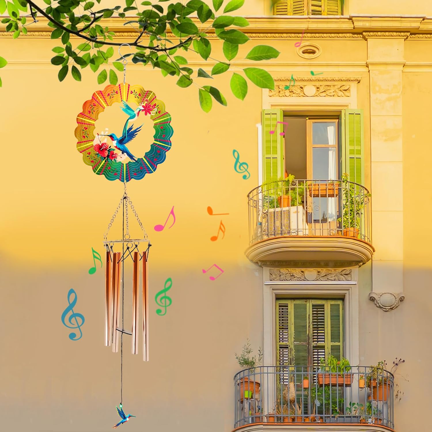 Wind Chimes with Hummingbird Wind Spinner, Gifts for Mothers Day Mom Women Grandma Birthday Retirement Teacher, 31" Windchimes Outdoor Decor Hanging Mobile for Garden Porch Patio Backyard