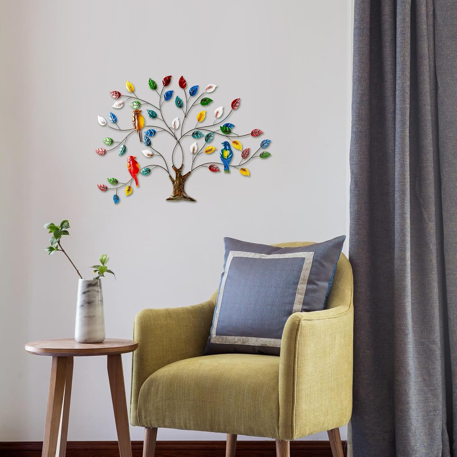 dreamskip Tree of Life Metal Wall Art, 27" Large Outdoor Wall Sculpture with Colorful Leaves and Birds, Tree Metal Wall Decor for Outdoor Indoor, Living Room, Bedroom, Patio, Fence, Garden Decor