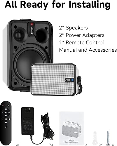 Miniatura 7 de Altavoces Bluetooth para exteriores de 600 W, sincronización inalámbrica entre altavoces, graves potentes, soporte de pared para patio, porche,