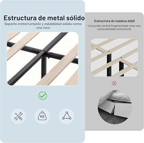Miniatura 4 de Allewie - Base de cama tamaño Full con cabecera acolchada tapizada en terciopelo y diseño acanalado vertical; plataforma de cama tapizada; listones
