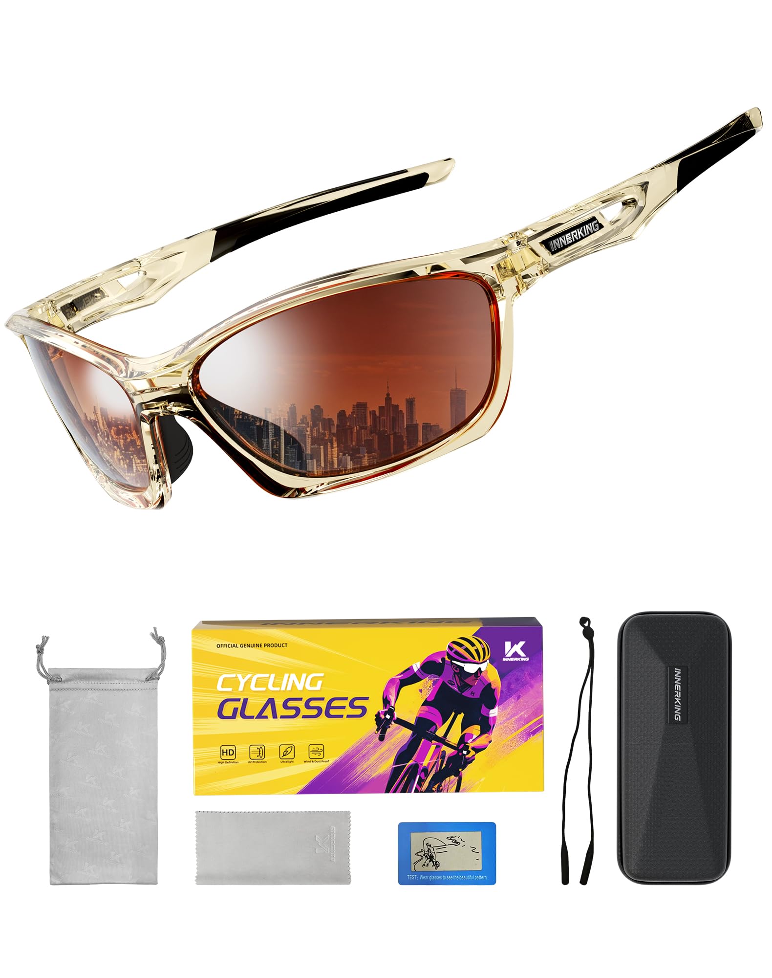 Innerking Fahrradbrille Herren & Damen Schnelle Brille Damen Polarisiert Sportbrille Fahrrad, UV400-Schutz Laufbrille Sport Sonnenbrille für Fahrrad/Laufen/Radfahren