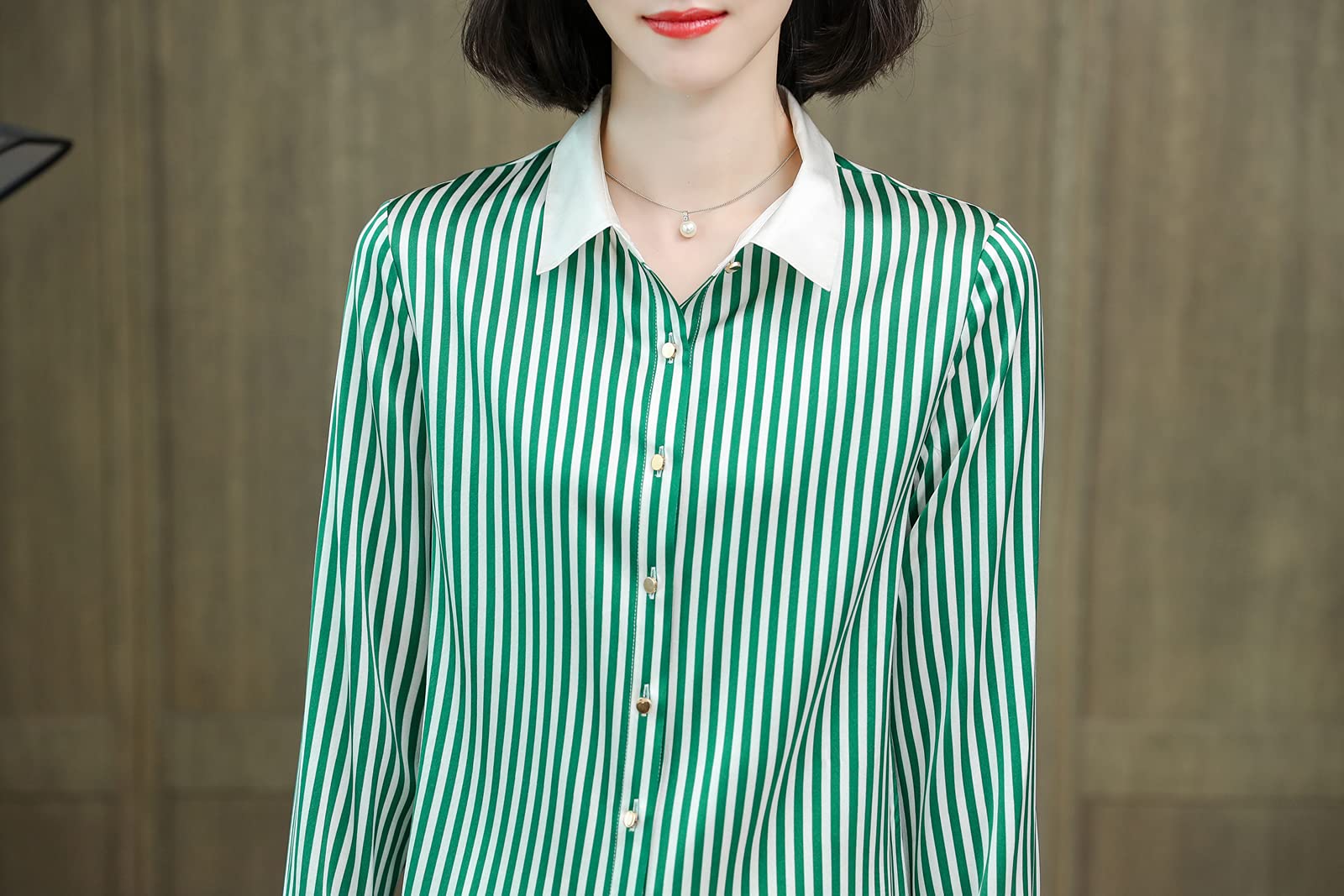 Valin Chemise Soie Rayures Col Revers Contrasté Manches