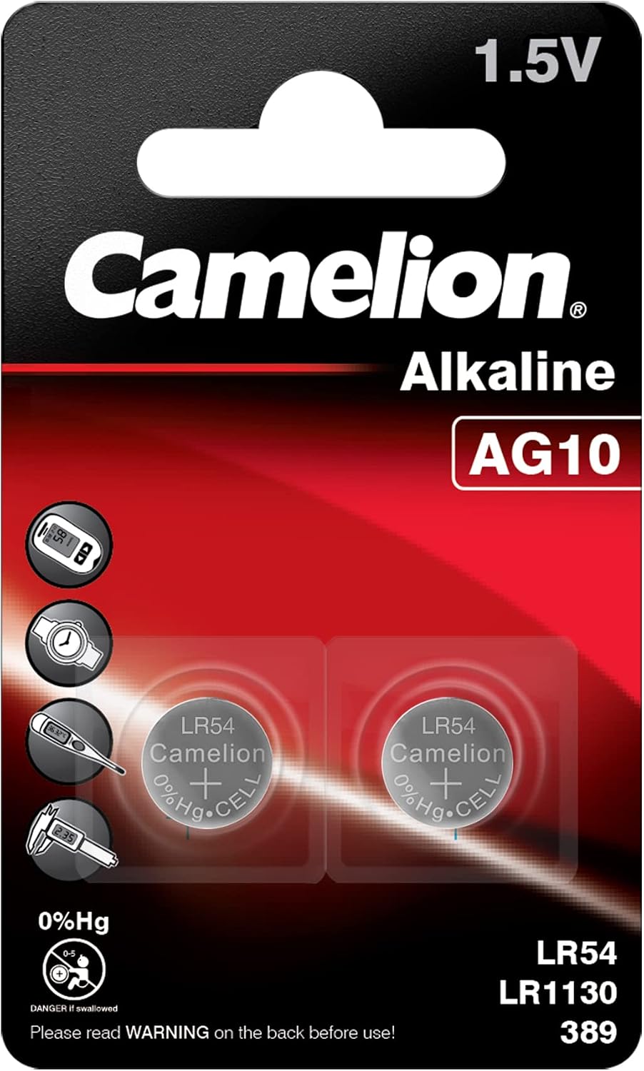Camelion Alkaline Knopfzellen AG10/LR54/LR1130 – 10er Set, 1,5 V, 78 MAh, Quecksilberfrei, 3-5 Jahre Haltbarkeit, Für Uhren & Co.
