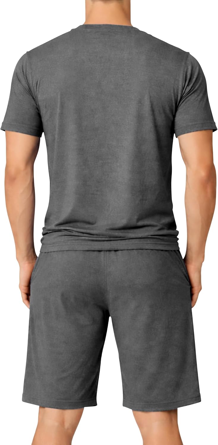 #followme Men's Stretch Jersey 2-Piece Pajama Short Set, Crew Neck Tee and Two Pocket Shorts