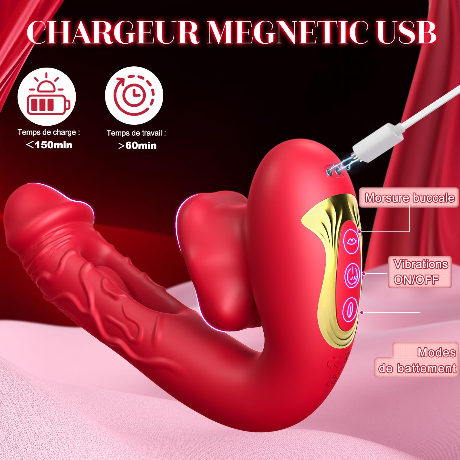 Vibromasseurs Feminin Sex Toýs Femme,4 IN 1 Gode Vibro-Masseur Sex Toys Vibromasseur Femme Clitoridien Puissant Avec 10 Battement & Léchage & Vibrations,Femme Vibrant Point G Stimulateur Clitoridien.