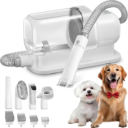 Dog Grooming Vacuum & Pet Grooming Kit with 2.3L Capacity Larger Dust Cup Dog Brush Vacuum for Shedding Pet Hair Cleaner with 4 Proven Grooming Tools for Dog Hair(White)