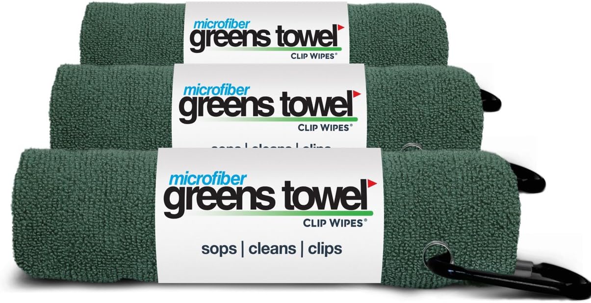 Forest Green 3 Pack Golf Towel Set for Golf Bags with Clip, Plush Microfiber Nap Fabric, 16x16, The Original (Pine Forest)