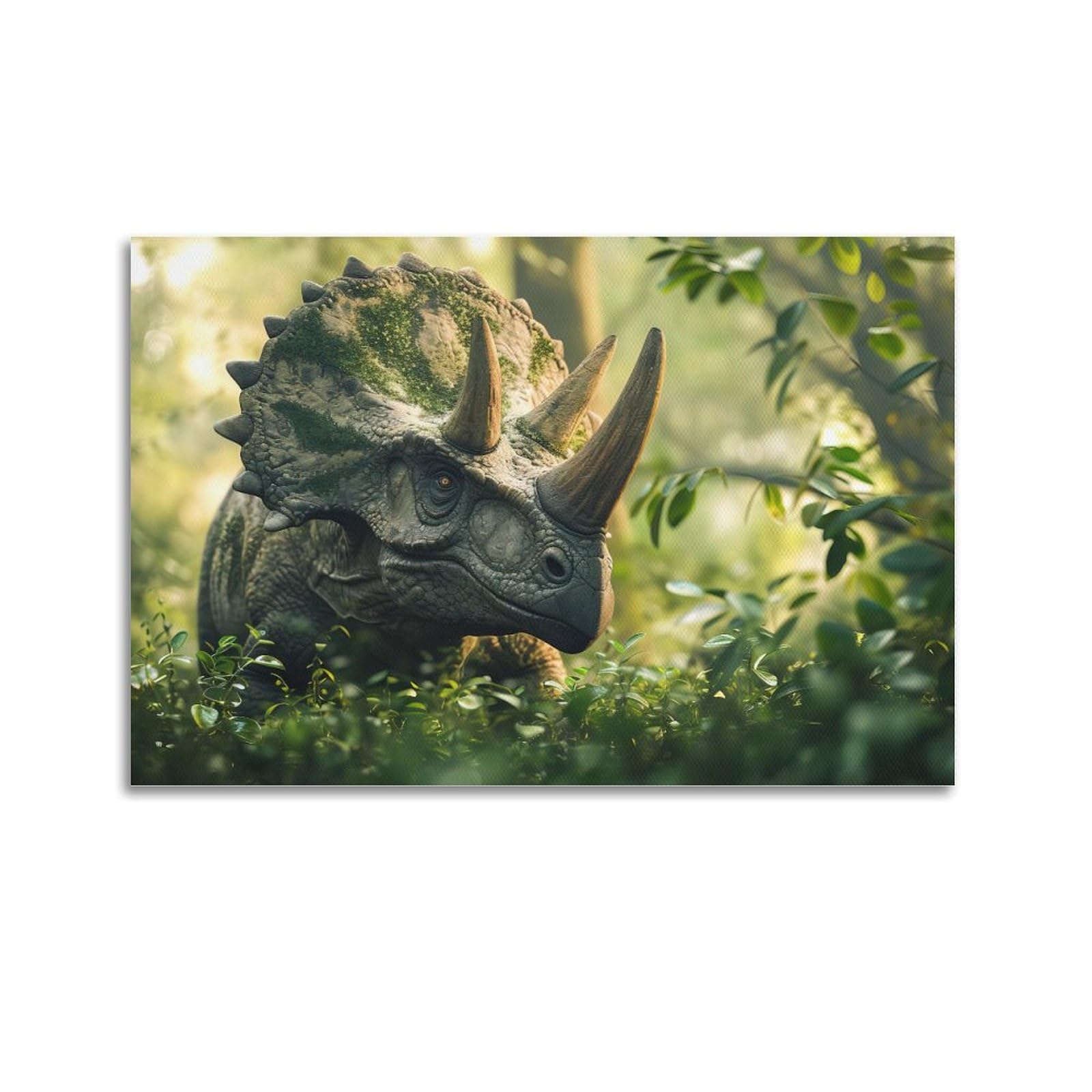 CLLHOK Dinosaur Poster Triceratops in The Forest Prehistoric Dinosaurs Decorative Painting Canvas Art Picture 12x18inch(30x45cm)