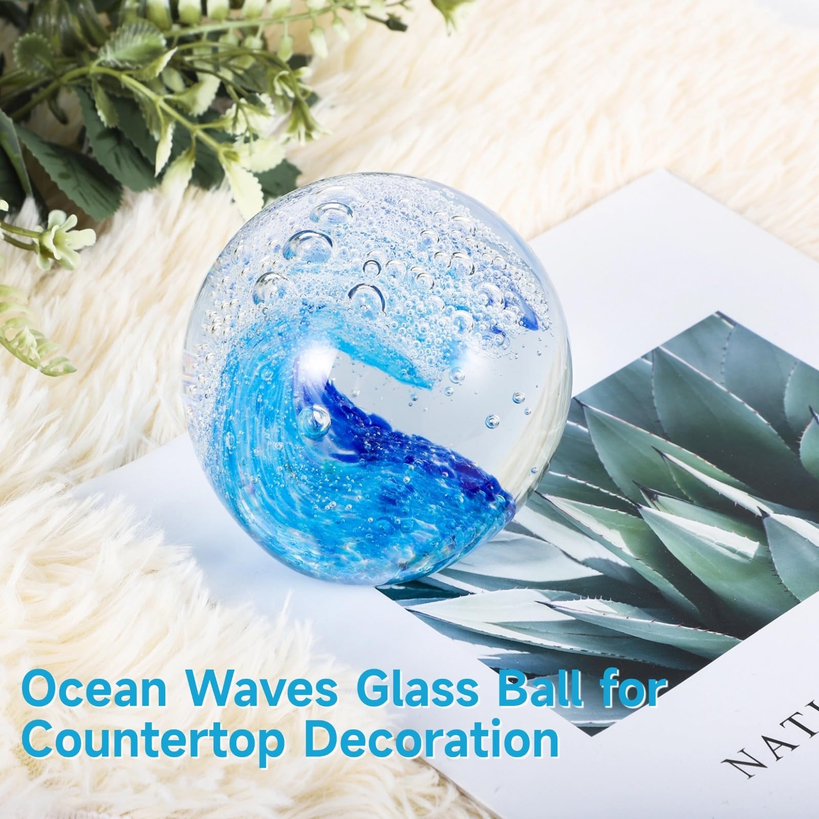 Generisch Sfera decorativa in vetro soffiato a bocca, in stile mare e spiaggia, ideale per casa, ufficio e auto, regalo per gli amanti dell'oceano