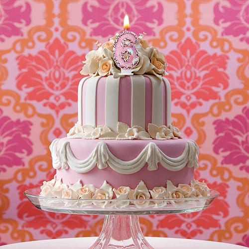 Vista 49 de Velas de números de cumpleaños de 3 x 2 pulgadas, velas de números con purpurina, velas de cumpleaños de mariposa rosa con lentejuelas