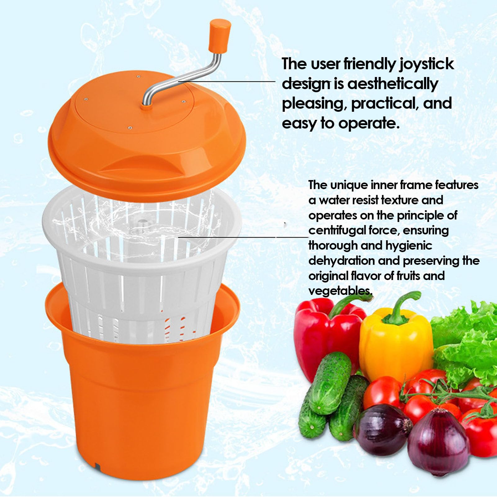 Centrifuga per Insalata, Essiccatore per Verdure di Grande capacità da 12 Litri con Frenante Integrato, per Uso Domestico Commerciale in