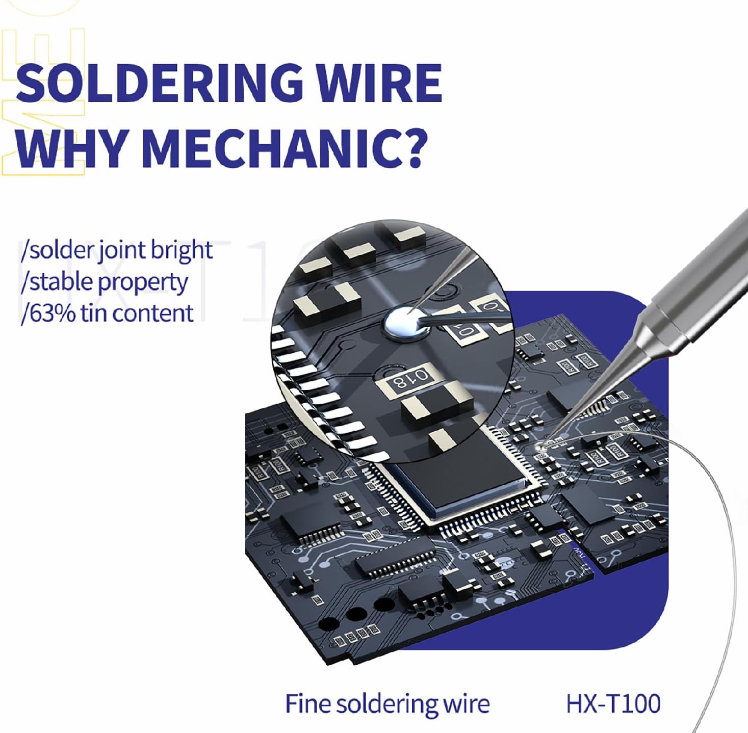 【Mechanic】HX-T100 500g Tin（Sn）63% / Lead （Pb）37% High Purity Rosin Core Solder Wire For Electrical Soldering With 1%-3% Solder Flux (1.0mm/500g)