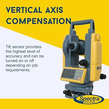 Spectra Precision DET-2 Digital Electronic Theodolite, Construction Surveying Equipment Set, Rechargeable and Alkaline Batteries, Carry Case