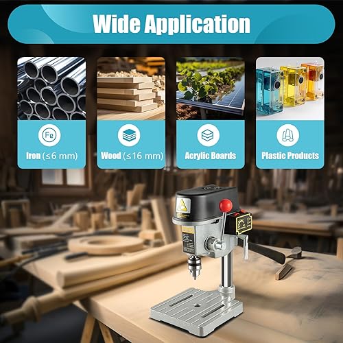 Miniatura 9 de Mini banco de prensa de taladro de 340 W, mini prensa de taladro de banco, banco de trabajo portátil con 3 velocidades ajustables, herramienta de