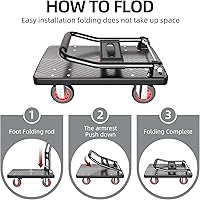 Vista 4 de Carrito de empuje plegable mejorado, plataforma móvil de 560 libras de capacidad, resistente ahorro de espacio, ruedas silenciosas TPR de 360 grados
