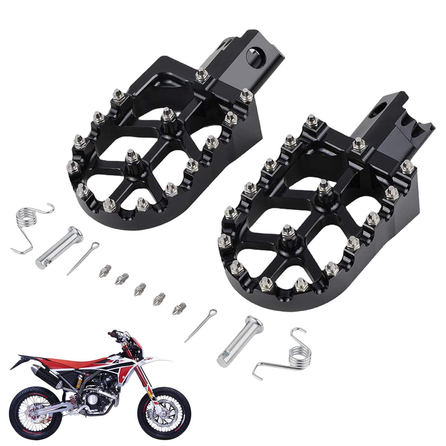 Pedane larghe per moto da cross, poggiapiedi per moto con sistema CNC, con molle, per Fantic XMF 125, colore nero
