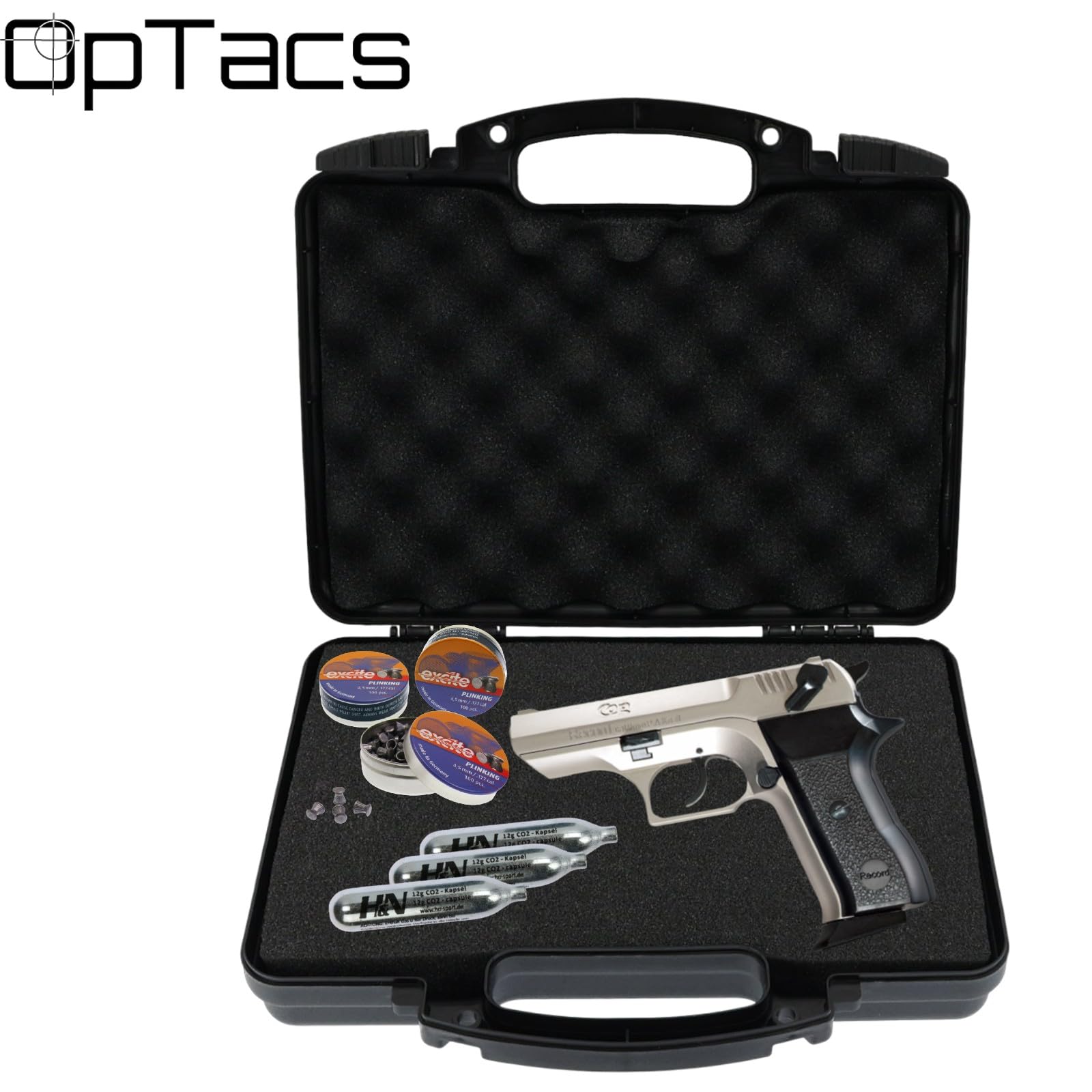 OpTacs Pistolenkoffer - Medium, 31x24,9x8cm, schwarz mit Schaumstoffpolsterung, robuster Schiebeverschluss Gun Case Softair Koffer Waffenkoffer für Pistolen