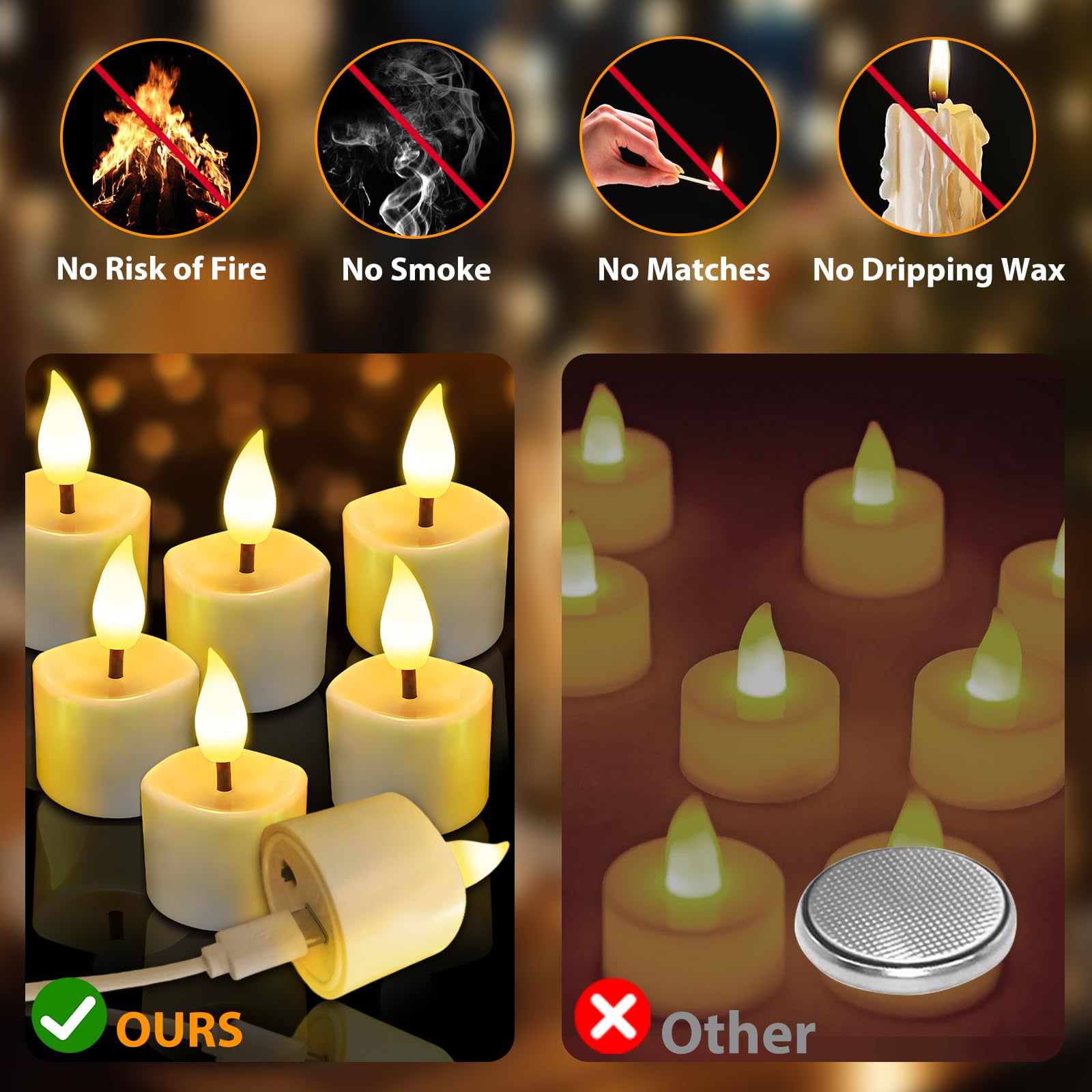 8er-Set Wiederaufladbare LED Teelichter Mit Fernbedienung – Flackernde Kerzen, Wasserdicht, Timer-Funktion (2-8h), USB-Ladung, Warmweiß Für Halloween, Weihnachten & Deko
