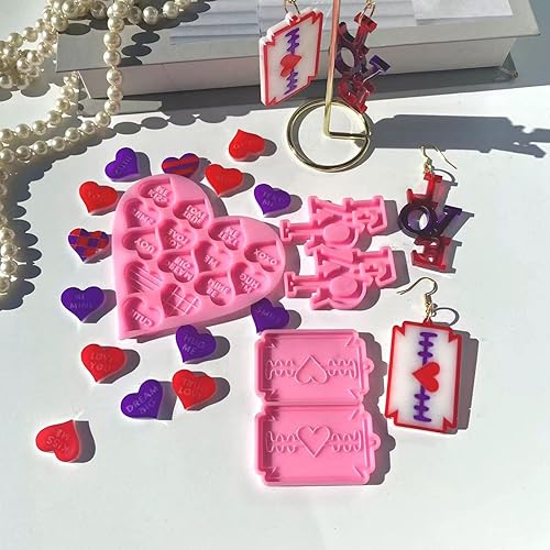 Miniatura 7 de appuivbt Molde de resina de silicona con texto en inglés "Love Letter", moldes de fundición para joyas, molde epoxi con agujero para colgar,
