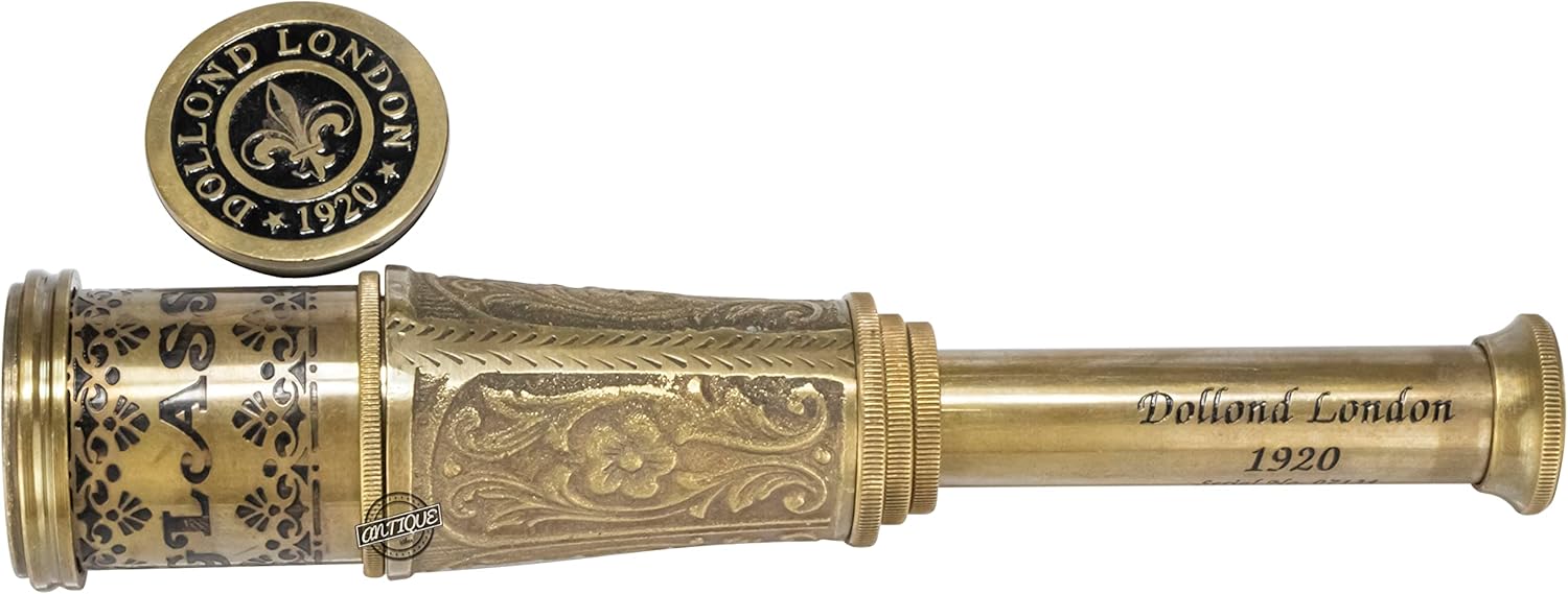 Brass Nautical Telescope with Leather Case, Sailor Pirate Vintage Spyglass, Gift for Collectors, to Son from Mom Dad, Beginner Educational Scope