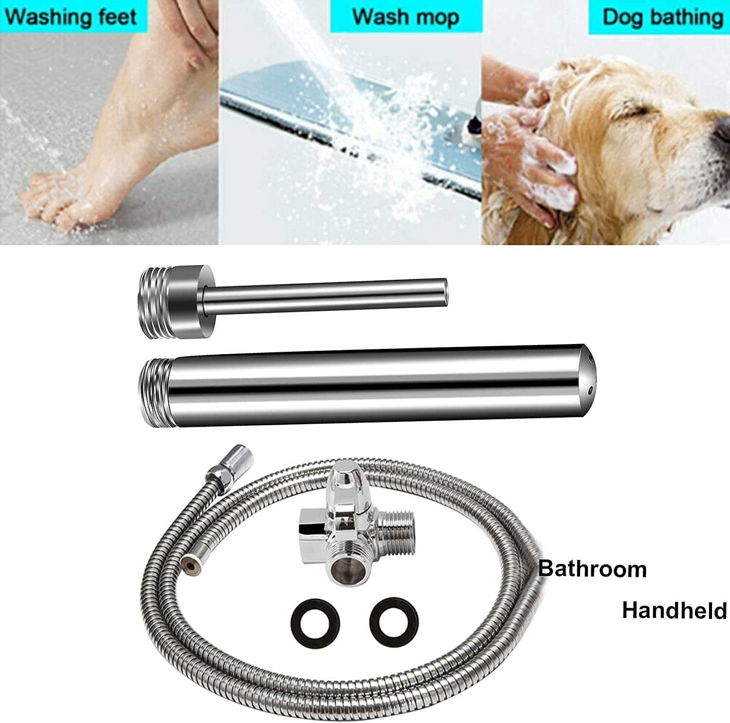4 Pcs Shower Enema System, STARHAND 6-Foot Shower Douche Enema Kit with 2 Bathroom Handheld Nozzles and Regulator Knob for Men Women Cleaning