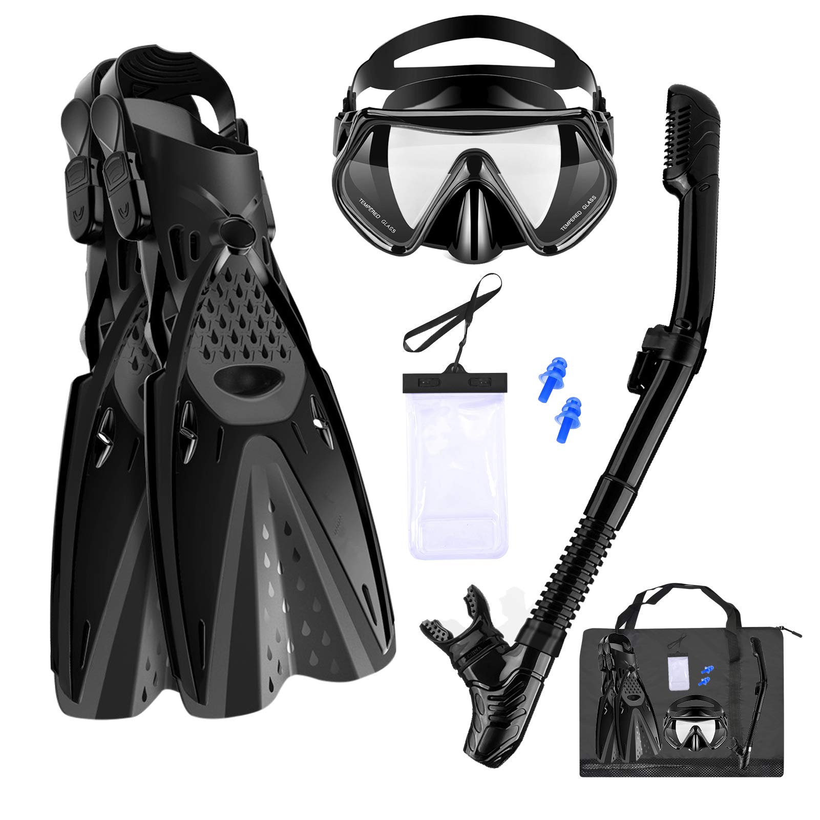 Aisrida Snorkeling Gear for Adults Snorkel Set Mask Fin Snorkeling Set with Gear Bag 180° Panoramic View Anti-Fog Scuba Snorkel Mask + Adjustable Swimming Fins/Flippers + Dry Snorkel Tube for Adults