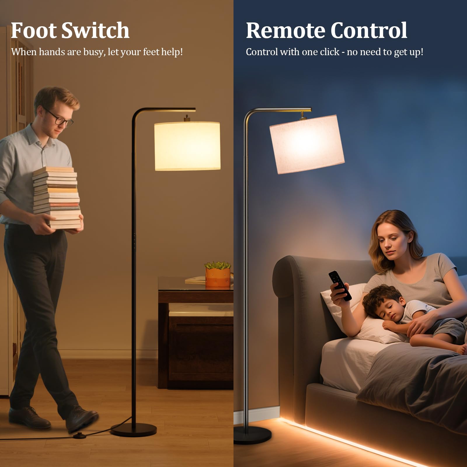 Lampara de Pie Salon Regulable - 11 Temperaturas, Control Remoto & Interruptor de Pie, Bombilla LED 8W Energía Eficiente, Amigable con Ojos, Perfecta para Sala de estudio, Dormitorio y Oficina