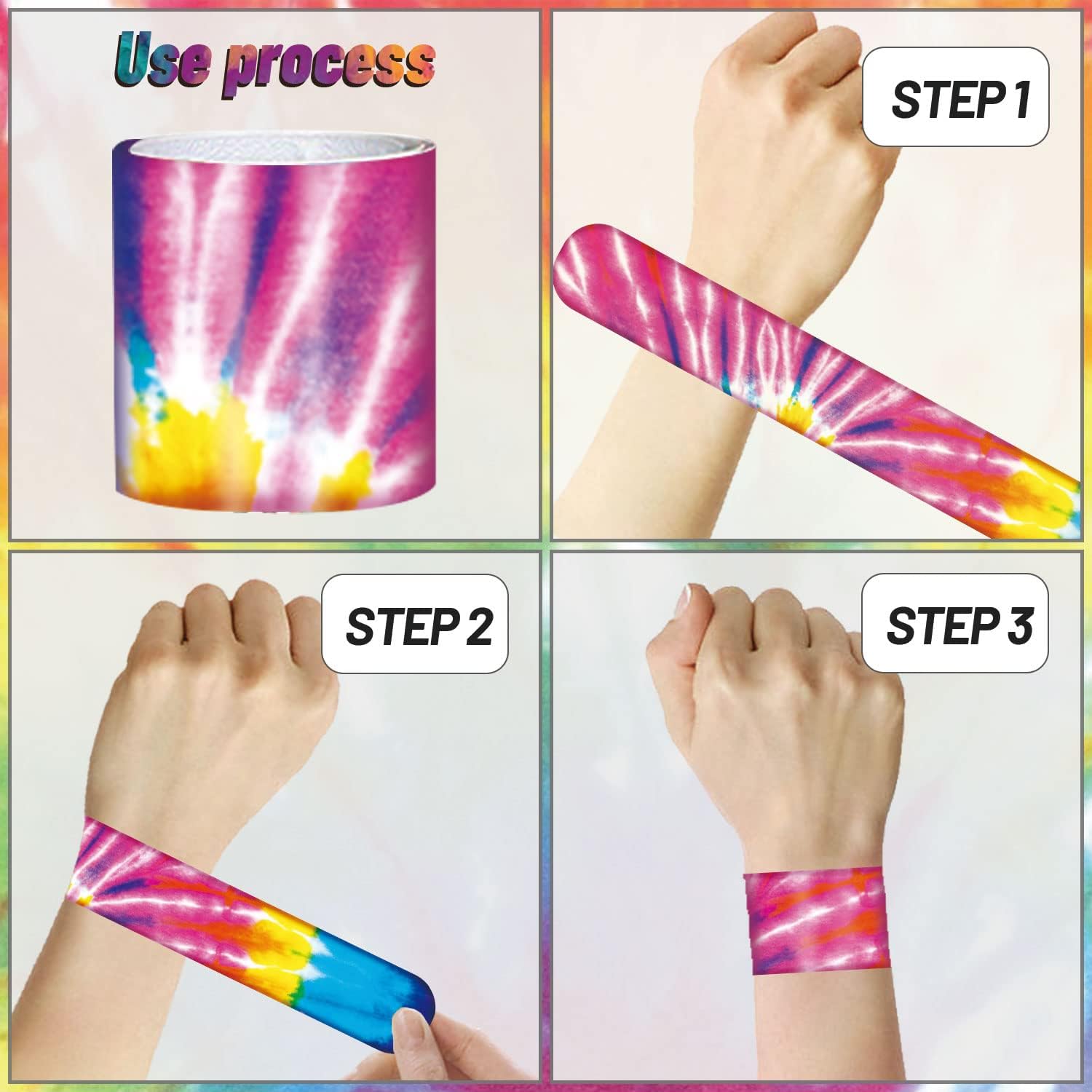 60PCS Tie Dye Party Favors Slap Bracelets, Groovy Wristbands Bracelets Goodie Bag Fillers for Tie Dye Birthday Decorations Supplies