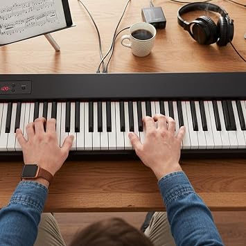 Korg D1 Digital Piano - Black Bundle with Adjustable Bench, Stand, Dust Cover, Instructional Book, Austin Bazaar Instructional DVD, and Polishing Cloth