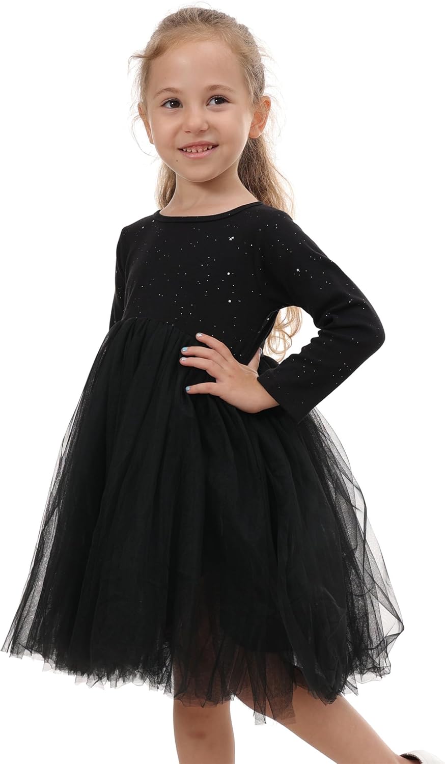 Mud Kingdom Little Girls Long Sleeve Sparkly Dress Cute Tutu Dress Princess - Image 3