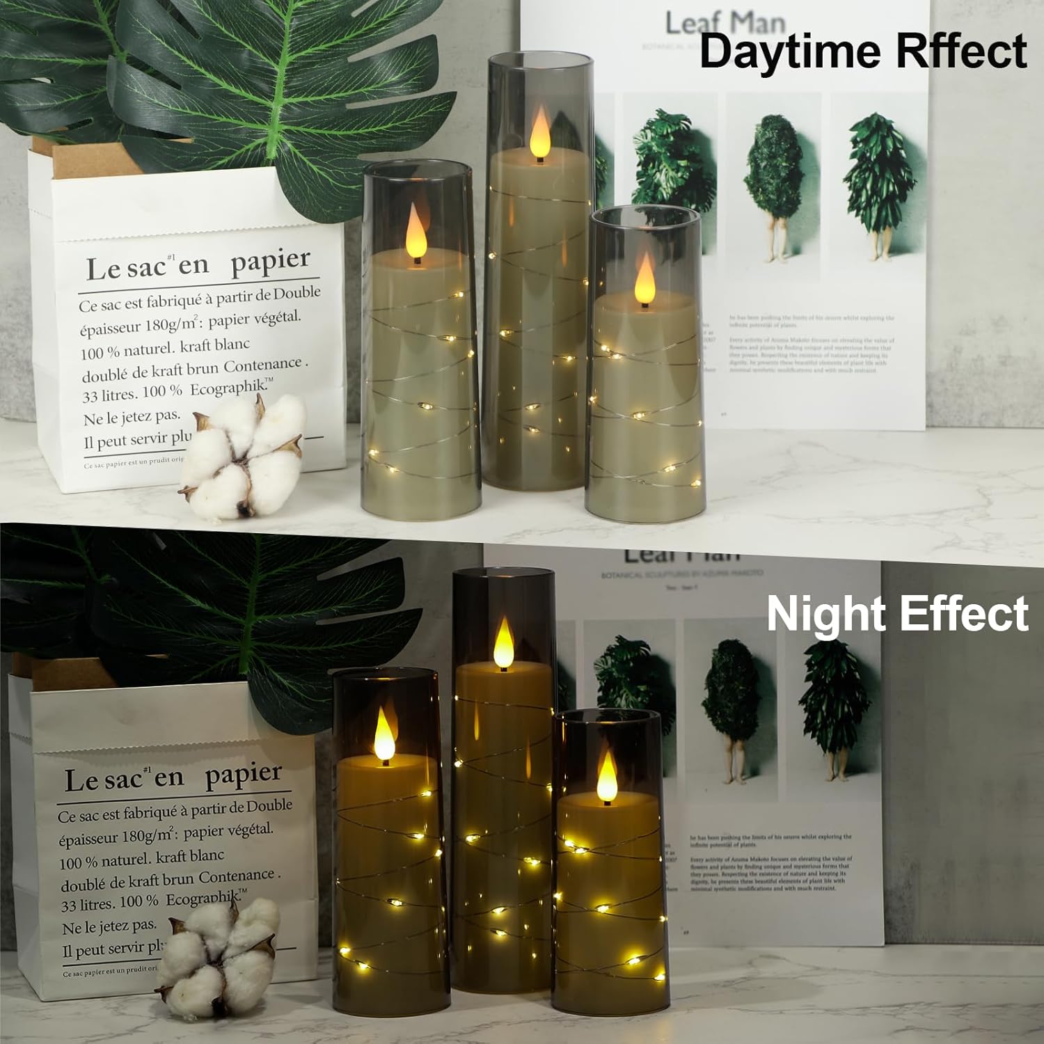 GenSwin Flickering Flameless Candles with Remote Timer, 9 Pack Battery Operated Candles with Embedded Star String, Black LED Candle for Valentine's Day Wedding Decor