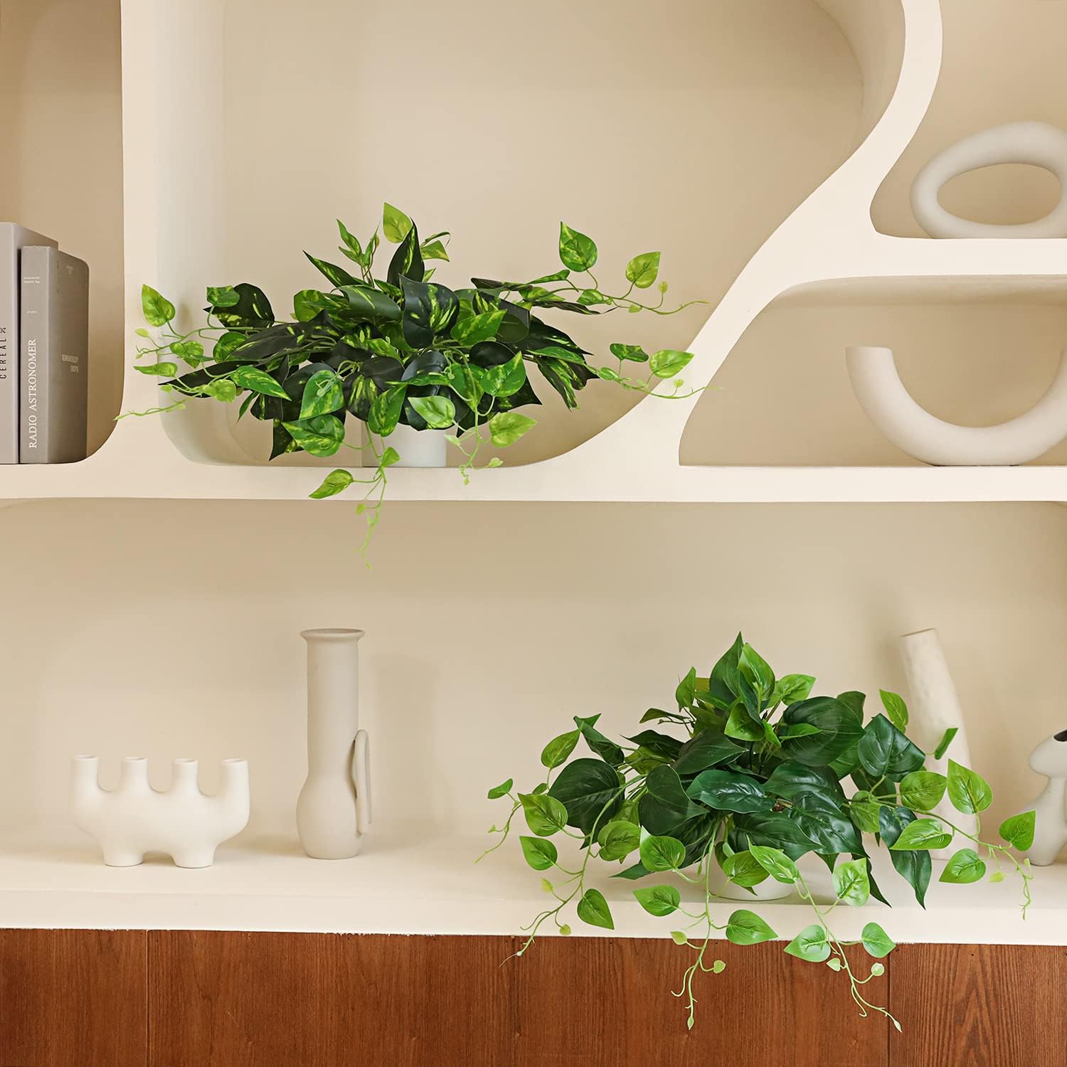 TOTOGA Fake Pothos 2 Pack Artificial Fake Plants Fake Potted Plants for Wall Home Room Office Indoor Decor